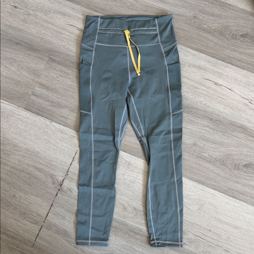 Women fabletics 365 high waist Active Gray Leggings with Yellow Drawstring